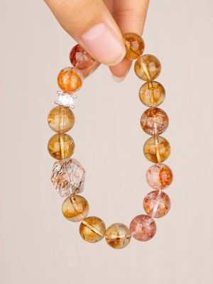 SENLLY Golden Ember - Beaded Stretch Bracelet with Citrine, Black Gold Super Seven & Red Hematoid Quartz, Handmade Natural Stone Jewelry for Clarity, Balance & Renewal