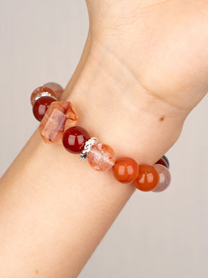 SENLLY Ember Horizon - Beaded Stretch Bracelet with Natural Red Agate, South Red Agate & Hematoid Quartz, Handcrafted Natural Stone Jewelry for Strength, Balance & Vitality