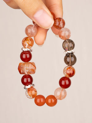 SENLLY Ember Horizon - Beaded Stretch Bracelet with Natural Red Agate, South Red Agate & Hematoid Quartz, Handcrafted Natural Stone Jewelry for Strength, Balance & Vitality