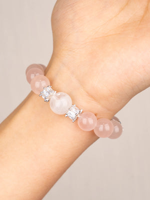 SENLLY Blush Harmony - Beaded Stretch Bracelet with Natural Rose Quartz & White Agate, Handcrafted Natural Stone Jewelry for Love, Calm & Emotional Clarity