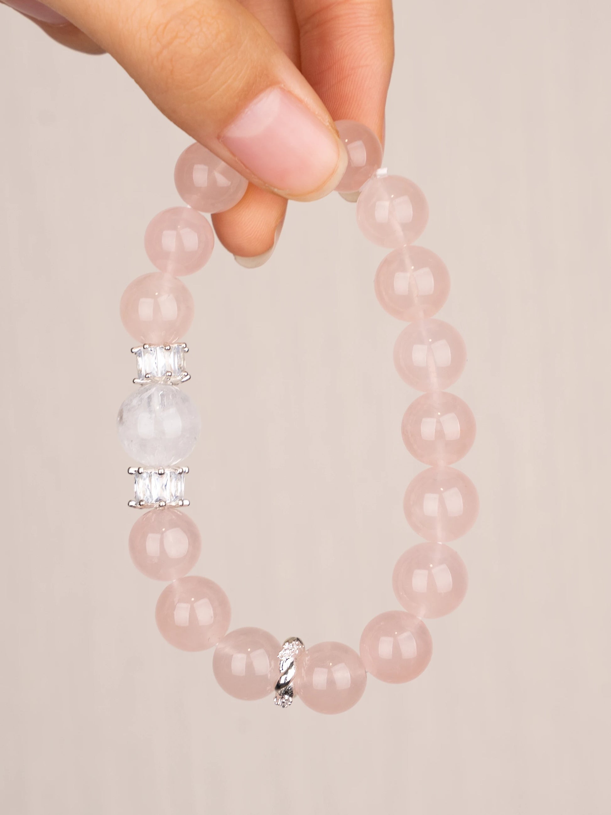 SENLLY Blush Harmony - Beaded Stretch Bracelet with Natural Rose Quartz & White Agate, Handcrafted Natural Stone Jewelry for Love, Calm & Emotional Clarity