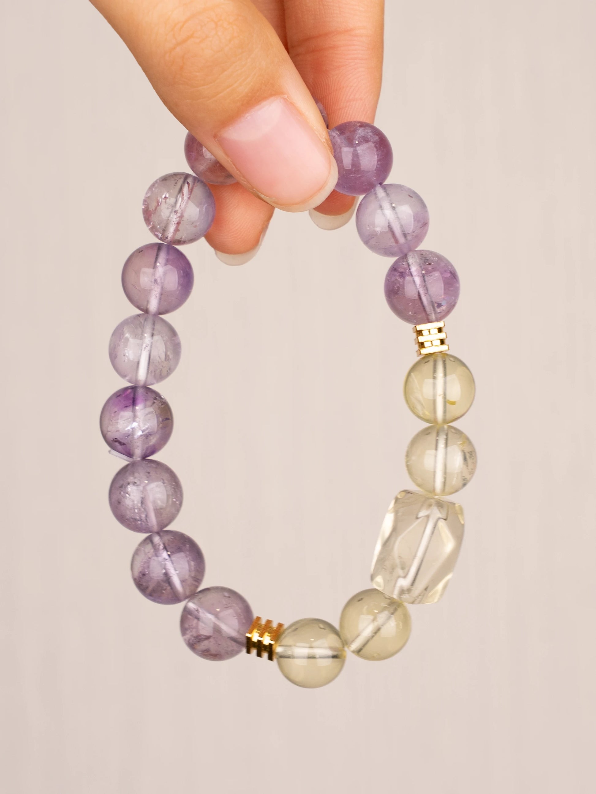 SENLLY Sunlit Aura - Beaded Stretch Bracelet with Natural Lavender Amethyst & Citrine, Handcrafted Natural Stone Jewelry for Calm, Clarity & Joy