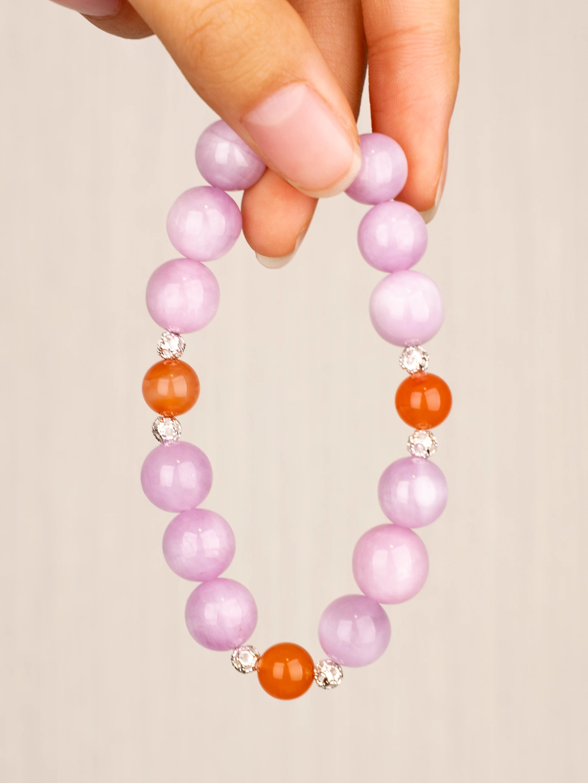 SENLLY Blossom Aura - Beaded Stretch Bracelet with Natural Kunzite & South Red Agate, Handcrafted Natural Stone Jewelry for Calm, Harmony & Emotional Clarity