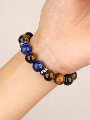 SENLLY Golden Echo - Beaded Stretch Bracelet with Tiger Eye & Lapis Lazuli, Handcrafted Natural Stone Jewelry for Confidence, Balance & Focus