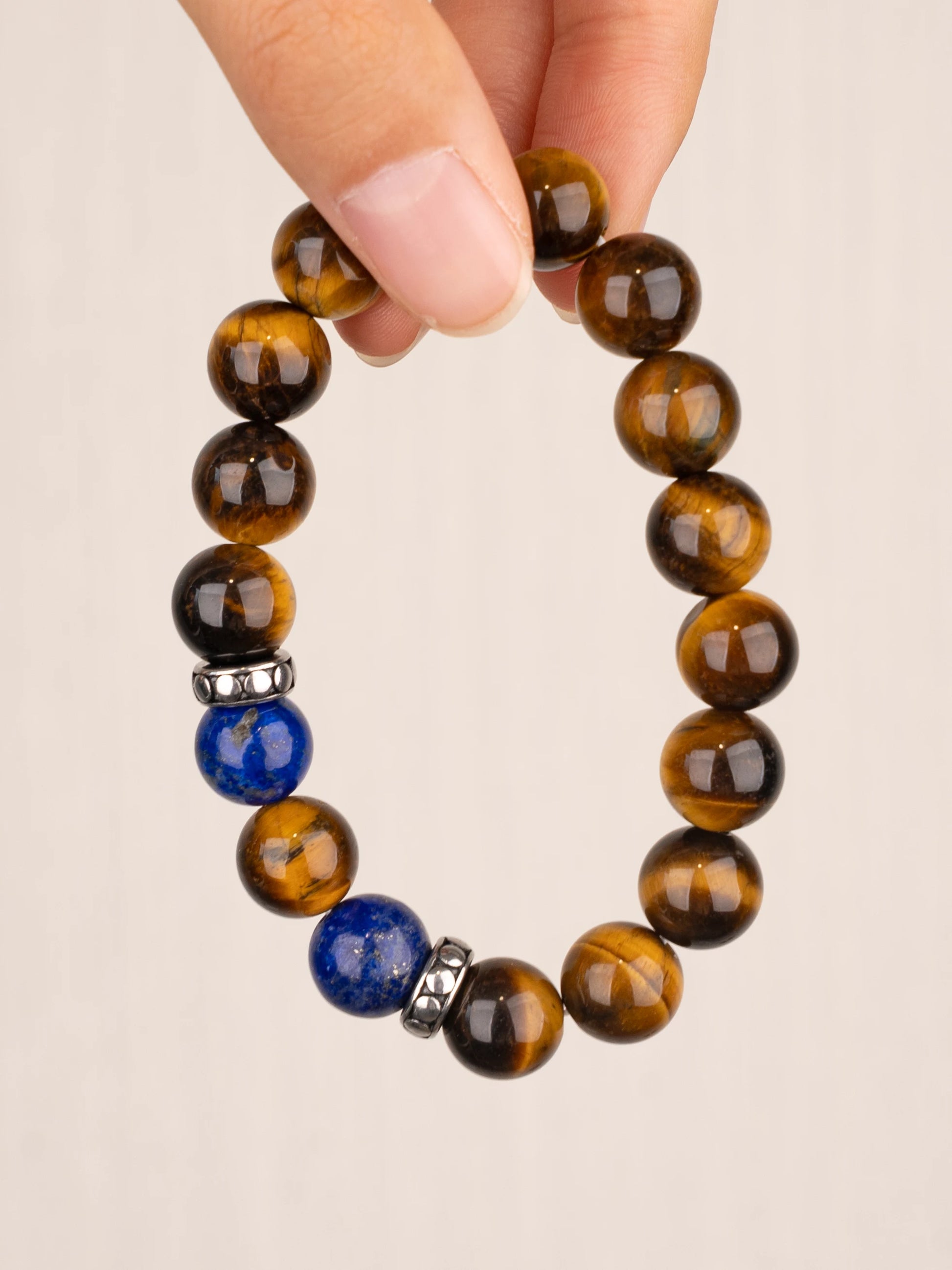 SENLLY Golden Echo - Beaded Stretch Bracelet with Tiger Eye & Lapis Lazuli, Handcrafted Natural Stone Jewelry for Confidence, Balance & Focus