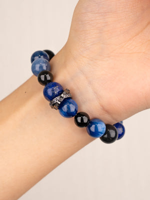 SENLLY Midnight Insight - Beaded Stretch Bracelet with Natural Lapis Lazuli, Kyanite, Blue Tiger Eye & Black Agate, Handcrafted Natural Stone Jewelry for Clarity, Focus & Confidence