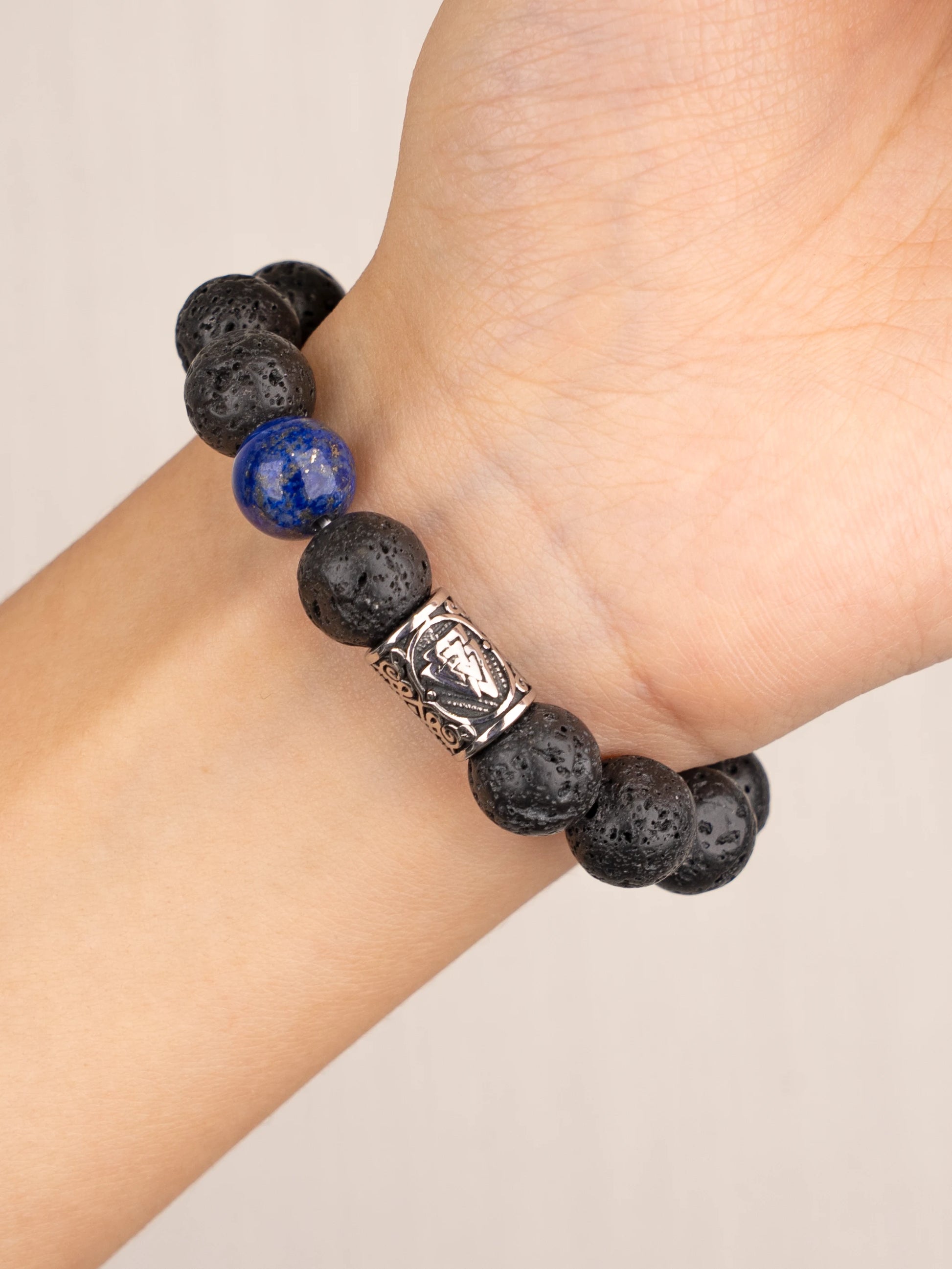 SENLLY Midnight Courage - Lava Rock Bracelet with Lapis Lazuli Accent, Handcrafted Natural Stone Jewelry for Strength, Depth & Bold Style