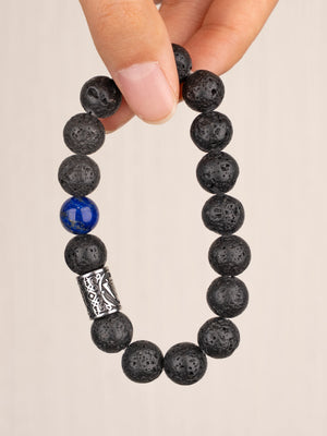 SENLLY Midnight Courage - Lava Rock Bracelet with Lapis Lazuli Accent, Handcrafted Natural Stone Jewelry for Strength, Depth & Bold Style