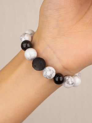 SENLLY Frosted Balance - Beaded Stretch Bracelet with Howlite & Silver Obsidian, Handcrafted Natural Stone Jewelry for Clarity, Calm & Grounding