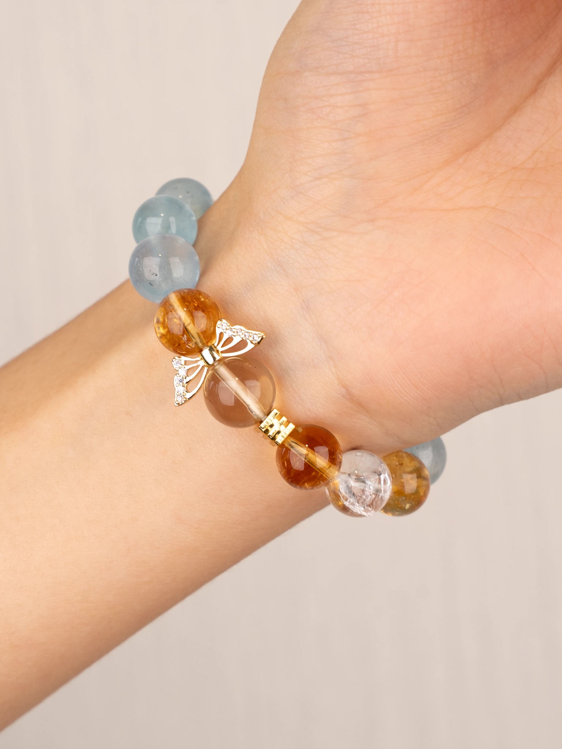 SENLLY Dawn Breeze - Beaded Stretch Bracelet with Aquamarine, Citrine, Lemon Quartz & Azeztulite, Handmade Natural Stone Jewelry for Clarity, Renewal & Balance