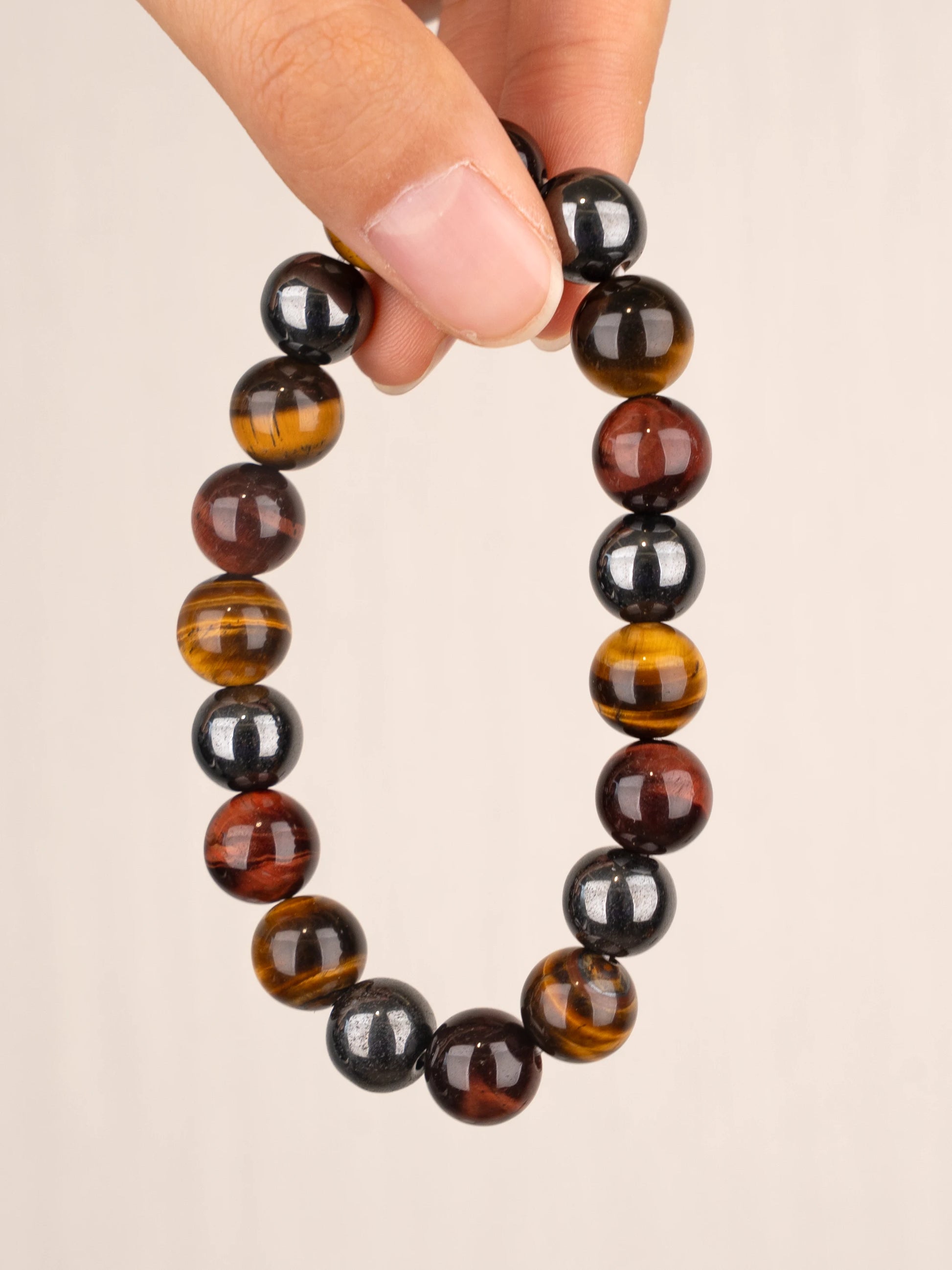 SENLLY Focus Strength - Natural Tiger Eye, Red Tiger Eye & Hematite Beaded Bracelet, Handmade Gemstone Jewelry for Confidence & Balance