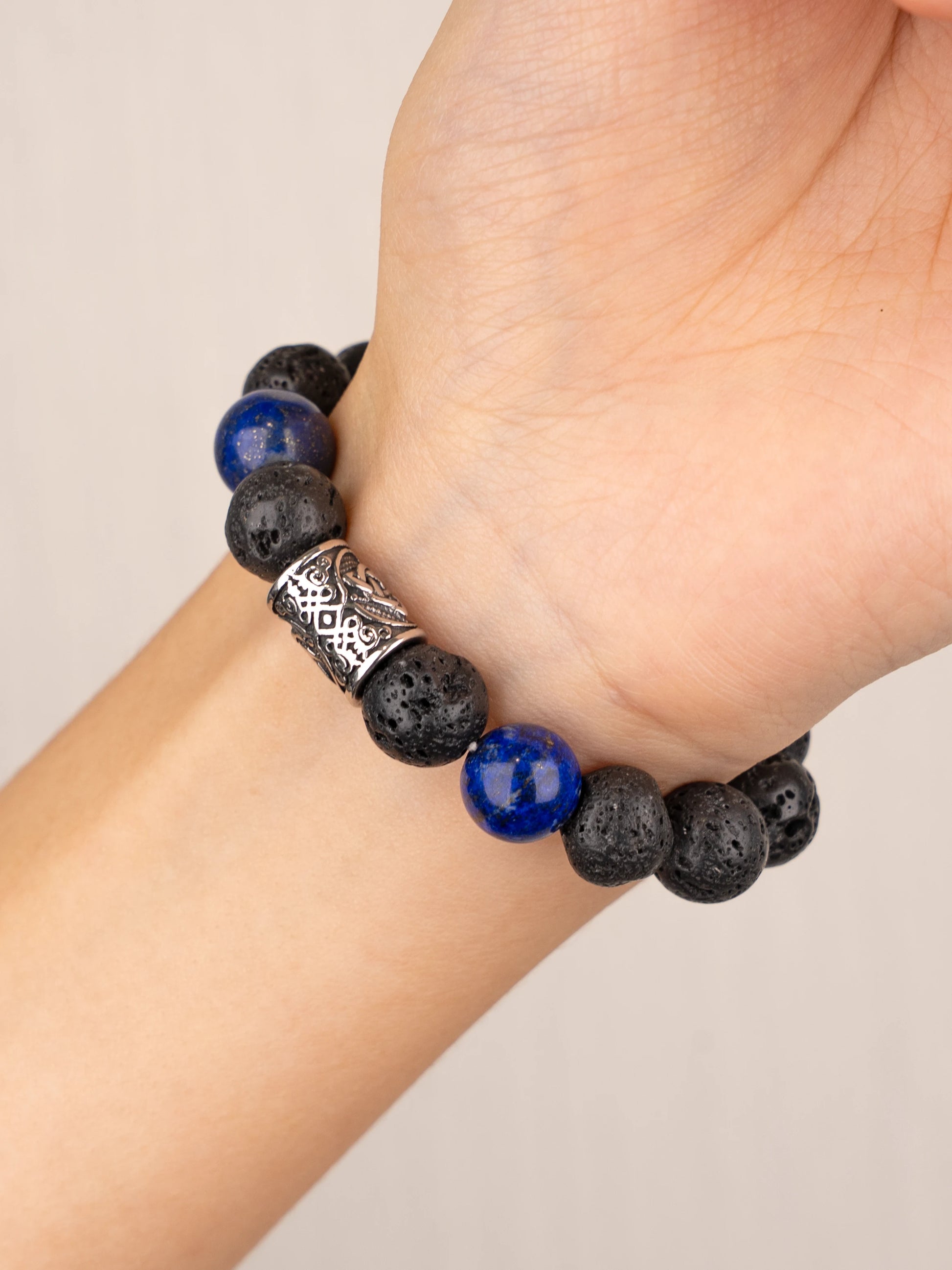 SENLLY Midnight Pulse - Beaded Stretch Bracelet with Lava Rock & Lapis Lazuli, Handcrafted Natural Stone Jewelry for Grounding, Balance & Clarity