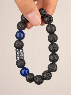 SENLLY Midnight Pulse - Beaded Stretch Bracelet with Lava Rock & Lapis Lazuli, Handcrafted Natural Stone Jewelry for Grounding, Balance & Clarity