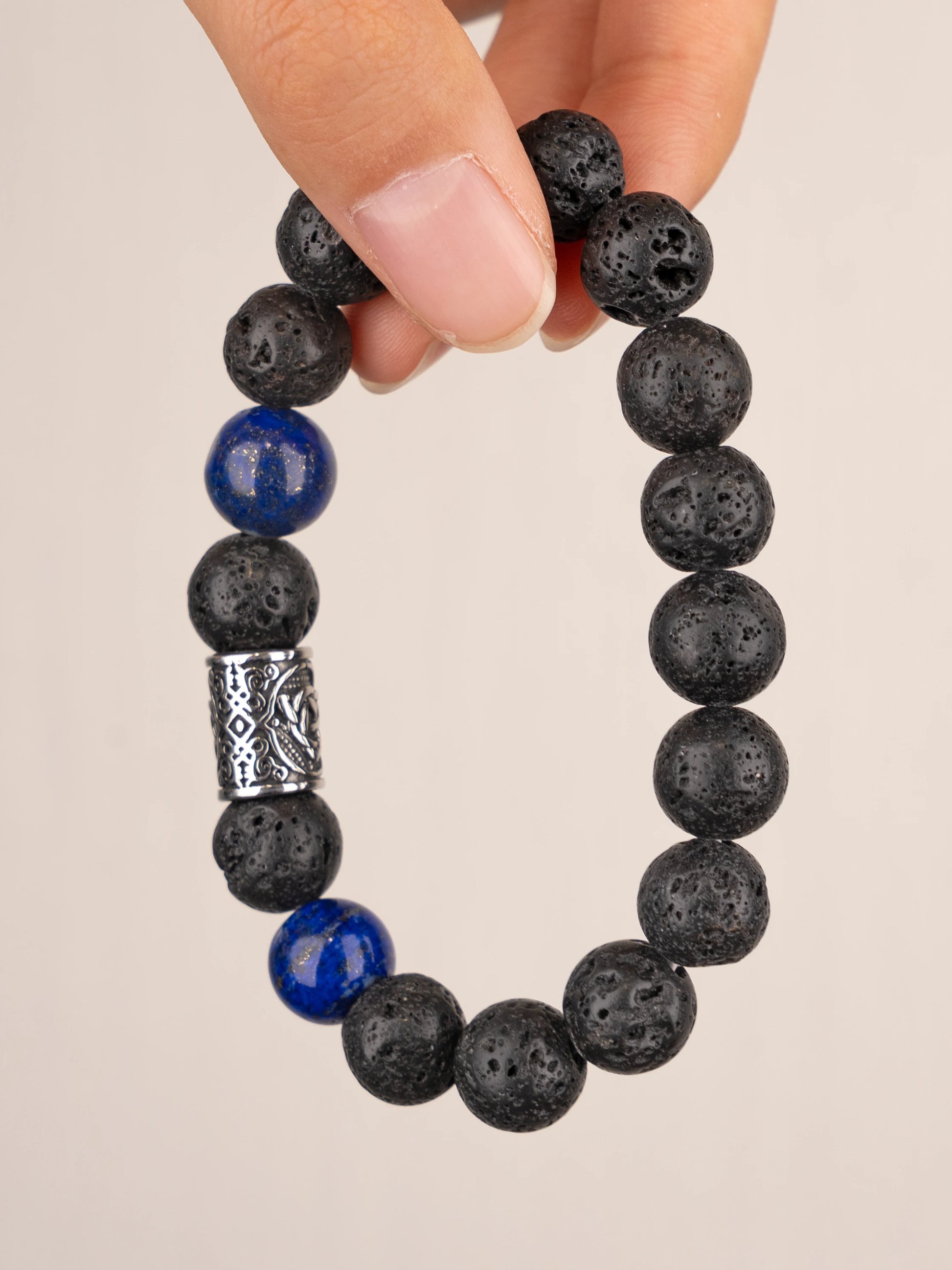 SENLLY Midnight Pulse - Beaded Stretch Bracelet with Lava Rock & Lapis Lazuli, Handcrafted Natural Stone Jewelry for Grounding, Balance & Clarity