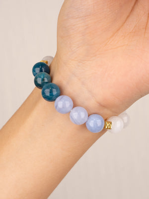 SENLLY Ocean Whisper - Beaded Stretch Bracelet with Blue Apatite, Blue Lace Agate & White Agate, Handmade Natural Stone Jewelry for Calm, Clarity & Balance
