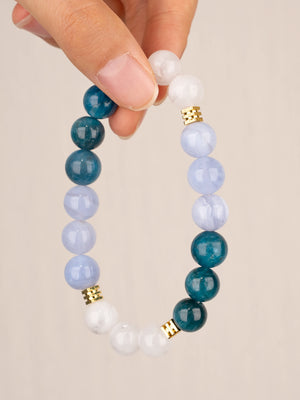 SENLLY Ocean Whisper - Beaded Stretch Bracelet with Blue Apatite, Blue Lace Agate & White Agate, Handmade Natural Stone Jewelry for Calm, Clarity & Balance