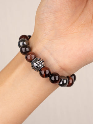 SENLLY Ember Strength - Beaded Stretch Bracelet with Red Tiger Eye & Natural Hematite, Handcrafted Natural Stone Jewelry for Confidence, Grounding & Clarity