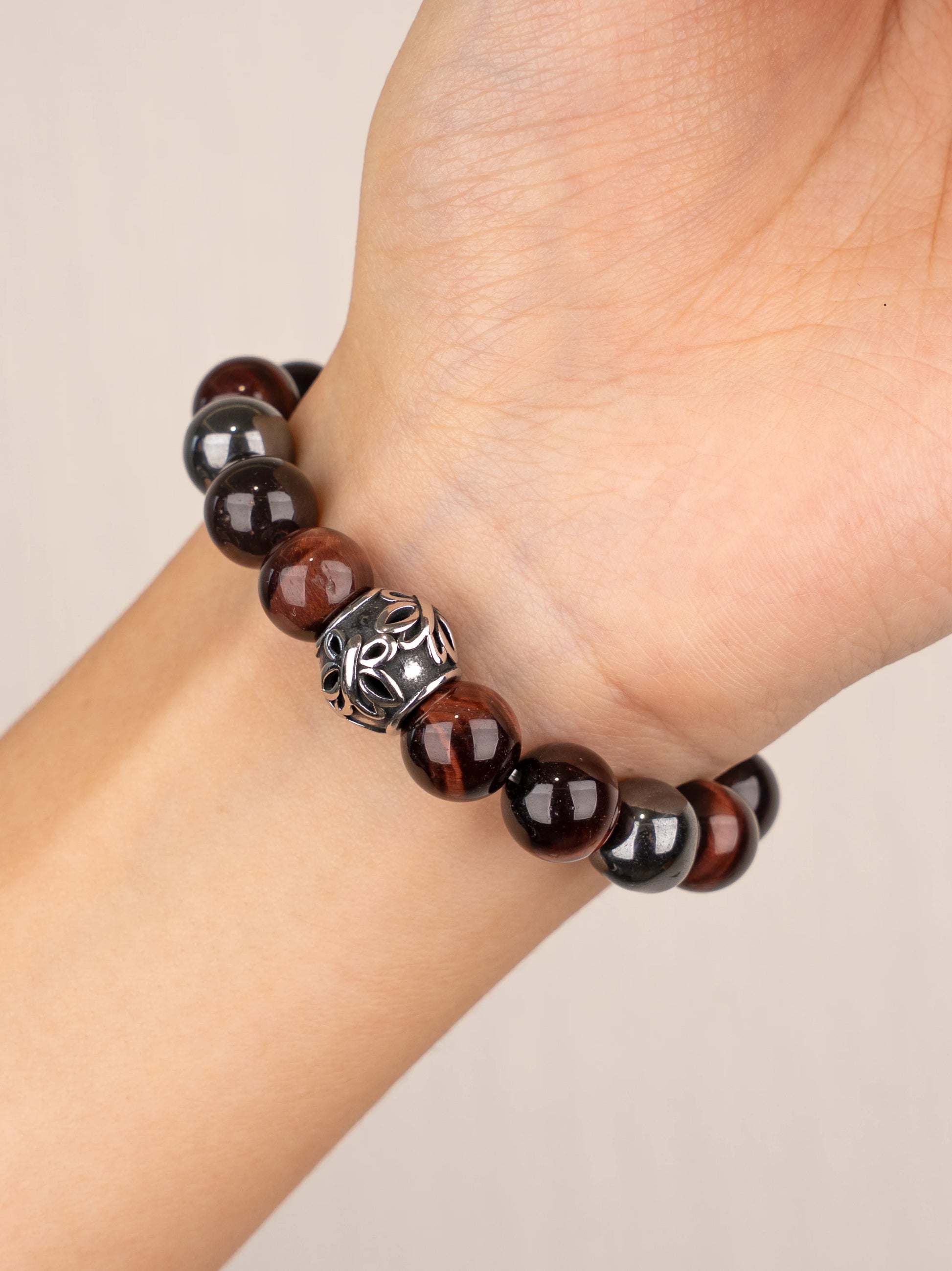 SENLLY Ember Strength - Beaded Stretch Bracelet with Red Tiger Eye & Natural Hematite, Handcrafted Natural Stone Jewelry for Confidence, Grounding & Clarity