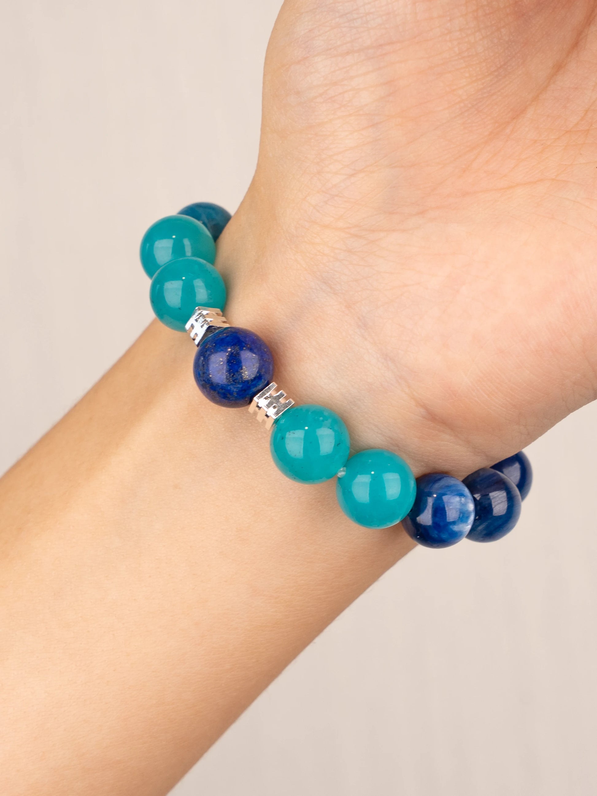 SENLLY Ocean Clarity - Beaded Stretch Bracelet with Amazonite, Blue Apatite & Lapis Lazuli, Handmade Natural Stone Jewelry for Clarity, Balance & Calm