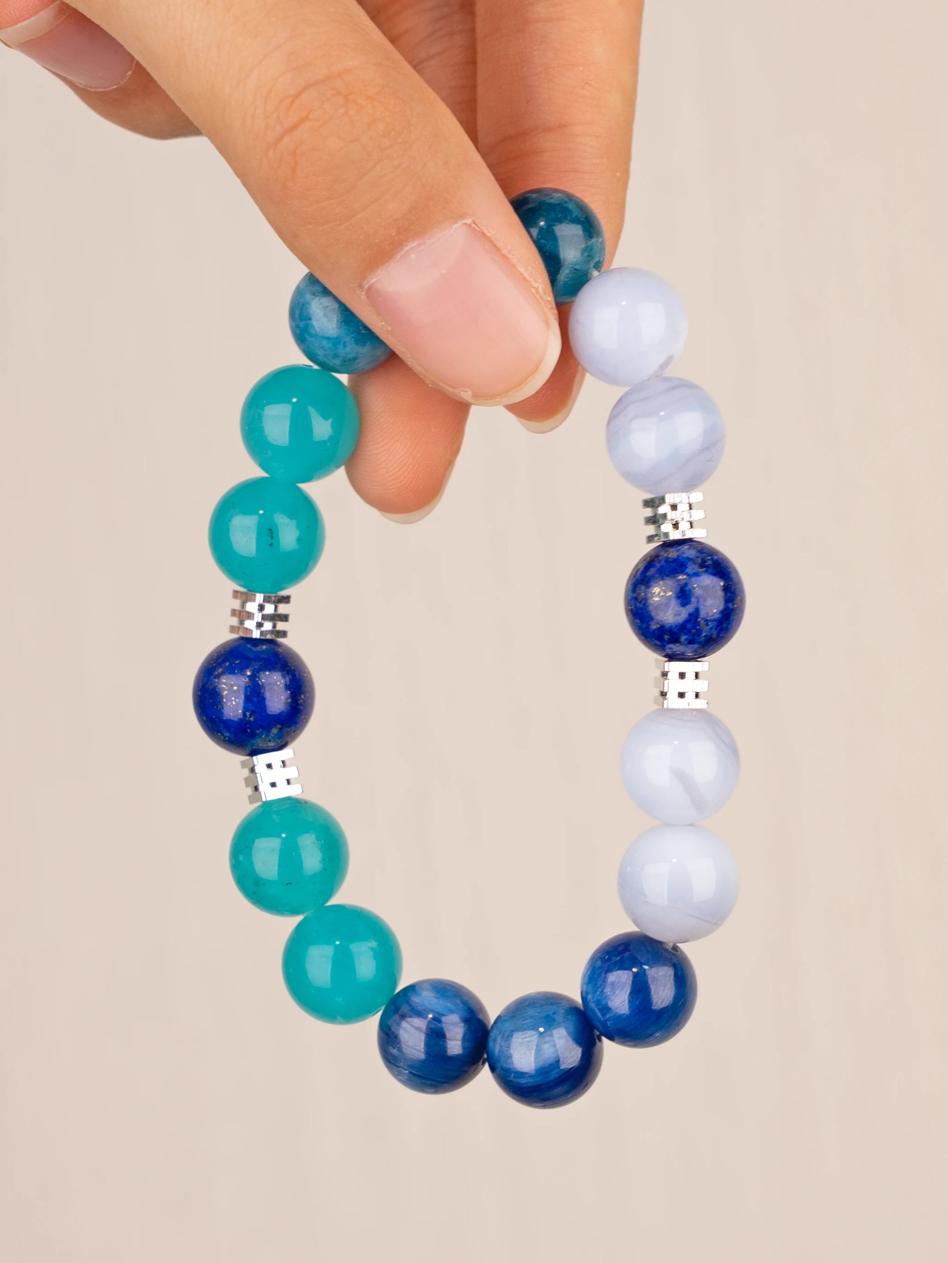 SENLLY Ocean Clarity - Beaded Stretch Bracelet with Amazonite, Blue Apatite & Lapis Lazuli, Handmade Natural Stone Jewelry for Clarity, Balance & Calm