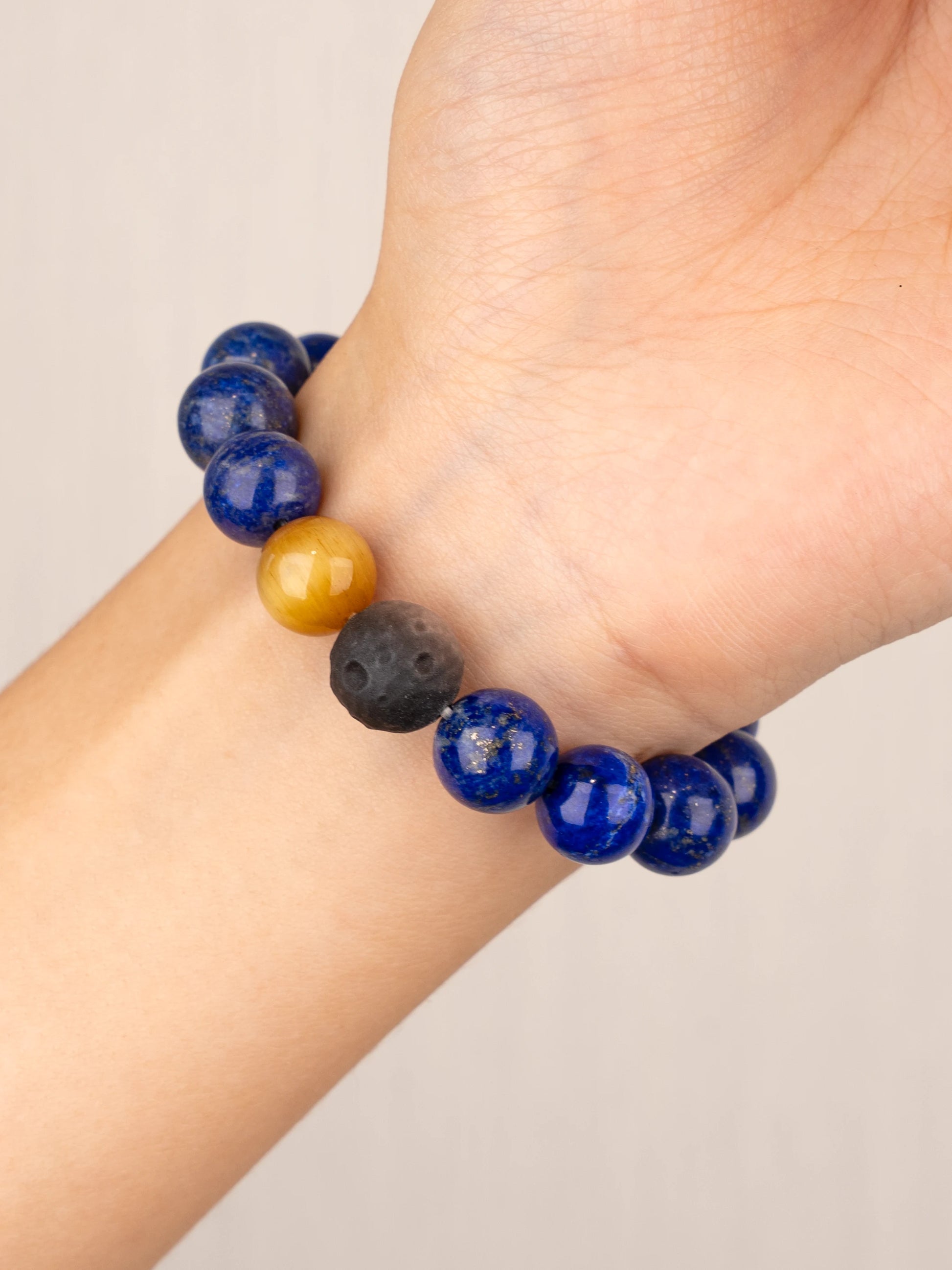 SENLLY Midnight Focus - Beaded Stretch Bracelet with Lapis Lazuli, Silver Obsidian & Gold Tiger Eye, Handcrafted Natural Stone Jewelry for Clarity, Strength & Balance