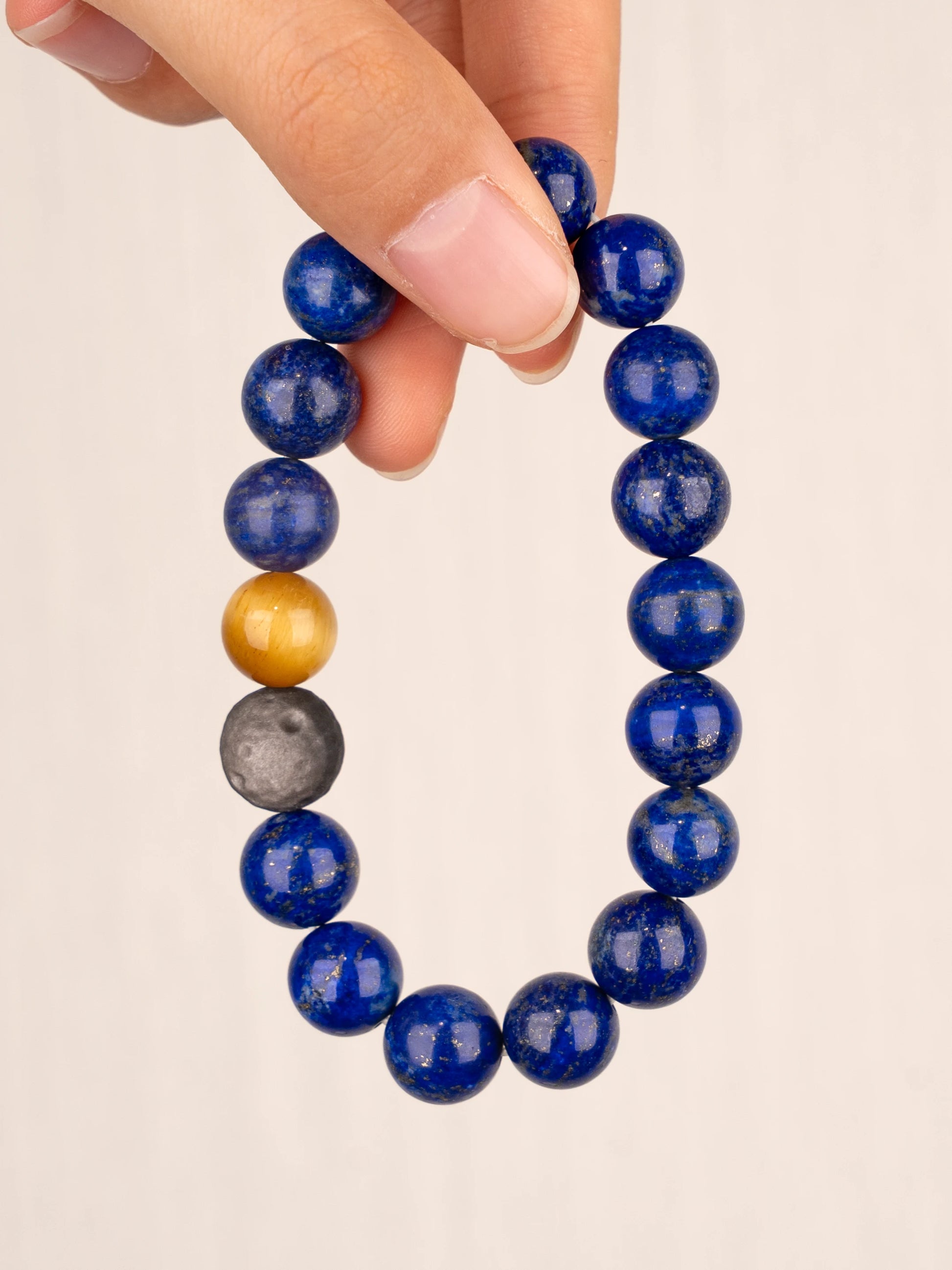 SENLLY Midnight Focus - Beaded Stretch Bracelet with Lapis Lazuli, Silver Obsidian & Gold Tiger Eye, Handcrafted Natural Stone Jewelry for Clarity, Strength & Balance