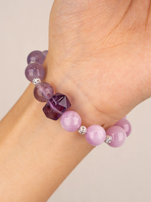 SENLLY Lavender Dream - Beaded Stretch Bracelet with Natural Lavender Amethyst, Kunzite & White Agate, Handcrafted Natural Stone Jewelry for Calm, Harmony & Emotional Clarity