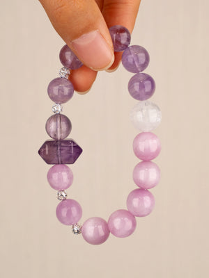 SENLLY Lavender Dream - Beaded Stretch Bracelet with Natural Lavender Amethyst, Kunzite & White Agate, Handcrafted Natural Stone Jewelry for Calm, Harmony & Emotional Clarity