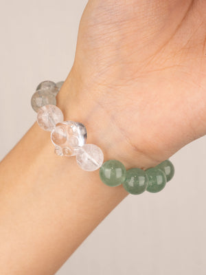 SENLLY Forest Whisper - Beaded Stretch Bracelet with Green Rutilated Quartz, Green Fluorite & Cat Paw Clear Quartz, Handmade Natural Stone Jewelry for Calm & Fresh Energy