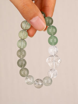 SENLLY Forest Whisper - Beaded Stretch Bracelet with Green Rutilated Quartz, Green Fluorite & Cat Paw Clear Quartz, Handmade Natural Stone Jewelry for Calm & Fresh Energy
