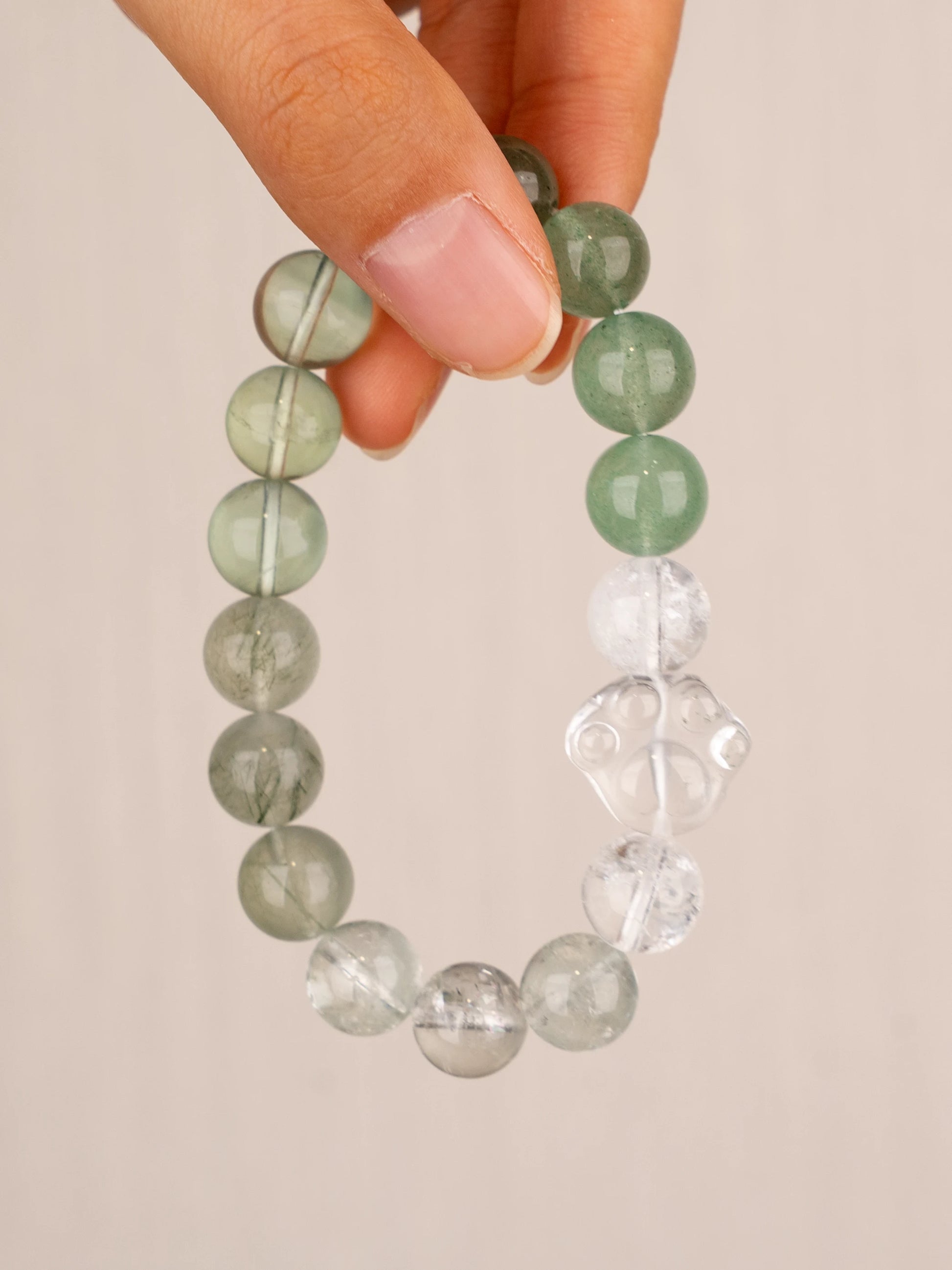 SENLLY Forest Whisper - Beaded Stretch Bracelet with Green Rutilated Quartz, Green Fluorite & Cat Paw Clear Quartz, Handmade Natural Stone Jewelry for Calm & Fresh Energy