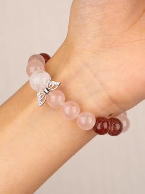 SENLLY Blush Whisper - Beaded Stretch Bracelet with Rose Quartz, Strawberry Quartz & White Agate, Handmade Natural Stone Jewelry for Comfort, Clarity & Balance