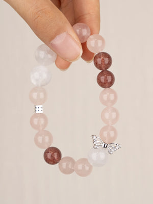 SENLLY Blush Whisper - Beaded Stretch Bracelet with Rose Quartz, Strawberry Quartz & White Agate, Handmade Natural Stone Jewelry for Comfort, Clarity & Balance
