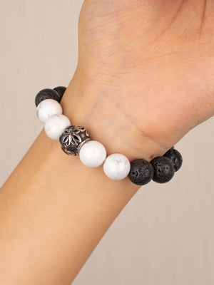 SENLLY Silent Marble - Beaded Stretch Bracelet with Howlite & Lava Rock, Handcrafted Natural Stone Jewelry for Calm, Balance & Clarity