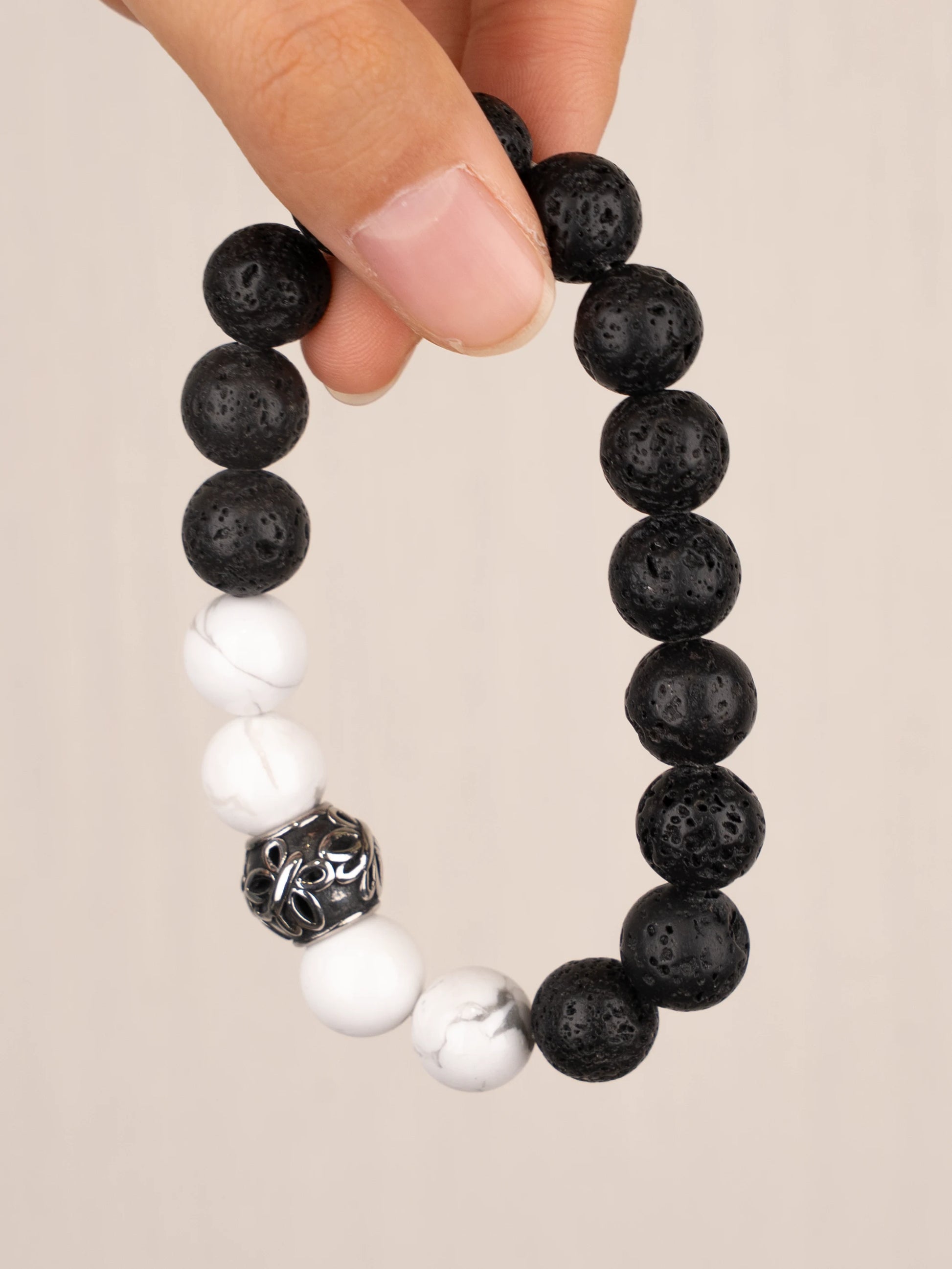 SENLLY Silent Marble - Beaded Stretch Bracelet with Howlite & Lava Rock, Handcrafted Natural Stone Jewelry for Calm, Balance & Clarity