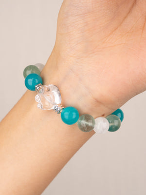 SENLLY Emerald Tide Harmony - Beaded Stretch Bracelet with Amazonite, Green Rutilated Quartz, Fluorite & Clear Quartz Paw Bead, Handmade Natural Stone Jewelry for Calm, Balance & Fresh Energy