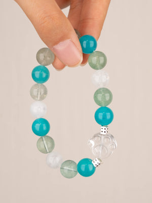 SENLLY Emerald Tide Harmony - Beaded Stretch Bracelet with Amazonite, Green Rutilated Quartz, Fluorite & Clear Quartz Paw Bead, Handmade Natural Stone Jewelry for Calm, Balance & Fresh Energy