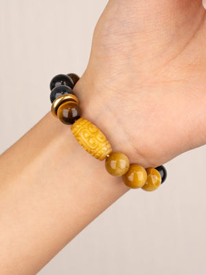 SENLLY Dual-Tone Focus - Beaded Stretch Bracelet with Natural Tiger Eye, Gold Tiger Eye & Blue Tiger Eye, Handcrafted Natural Stone Jewelry for Confidence, Balance & Strength