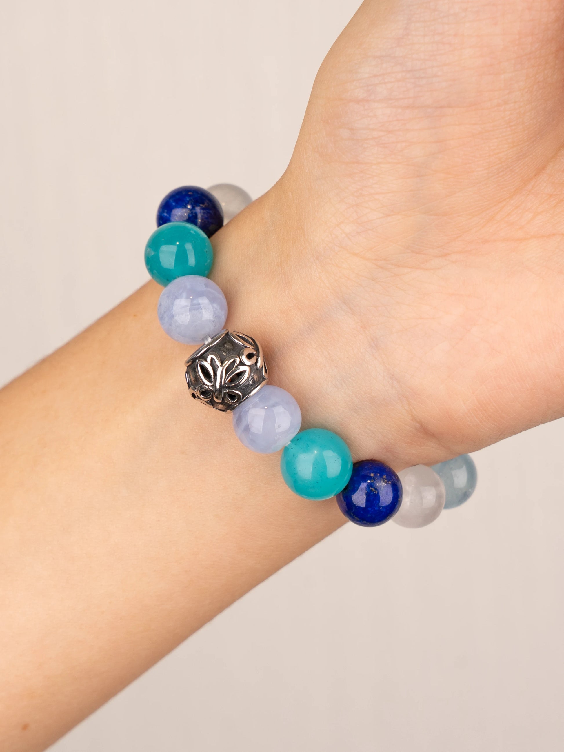 SENLLY Ocean Insight - Beaded Stretch Bracelet with Natural Lapis Lazuli, Aquamarine & Amazonite, Handcrafted Natural Stone Jewelry for Clarity, Calm & Balance