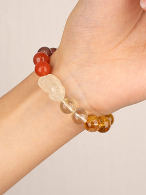 SENLLY Radiant Harmony - Beaded Stretch Bracelet with Natural Citrine, Red Agate & Amethyst, Handcrafted Natural Stone Jewelry for Balance, Clarity & Positive Energy