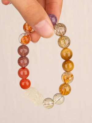 SENLLY Radiant Harmony - Beaded Stretch Bracelet with Natural Citrine, Red Agate & Amethyst, Handcrafted Natural Stone Jewelry for Balance, Clarity & Positive Energy