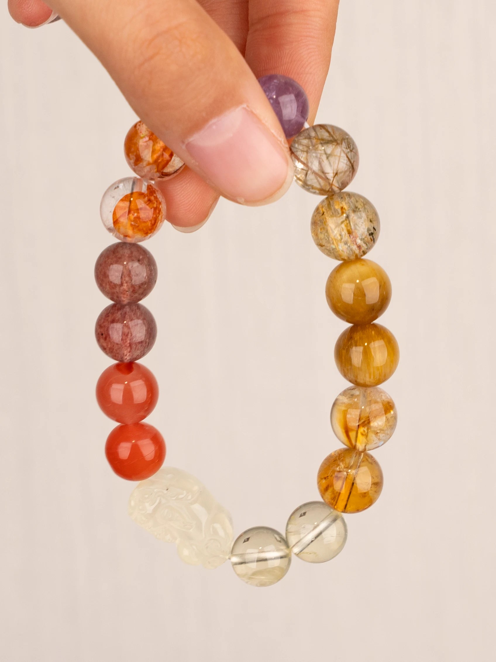 SENLLY Radiant Harmony - Beaded Stretch Bracelet with Natural Citrine, Red Agate & Amethyst, Handcrafted Natural Stone Jewelry for Balance, Clarity & Positive Energy