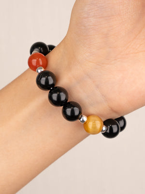 SENLLY Shadow Pulse - Beaded Stretch Bracelet with Natural Black Agate, Tiger Eye & Red Agate, Handcrafted Natural Stone Jewelry for Strength, Clarity & Balance