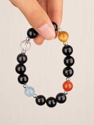 SENLLY Shadow Pulse - Beaded Stretch Bracelet with Natural Black Agate, Tiger Eye & Red Agate, Handcrafted Natural Stone Jewelry for Strength, Clarity & Balance