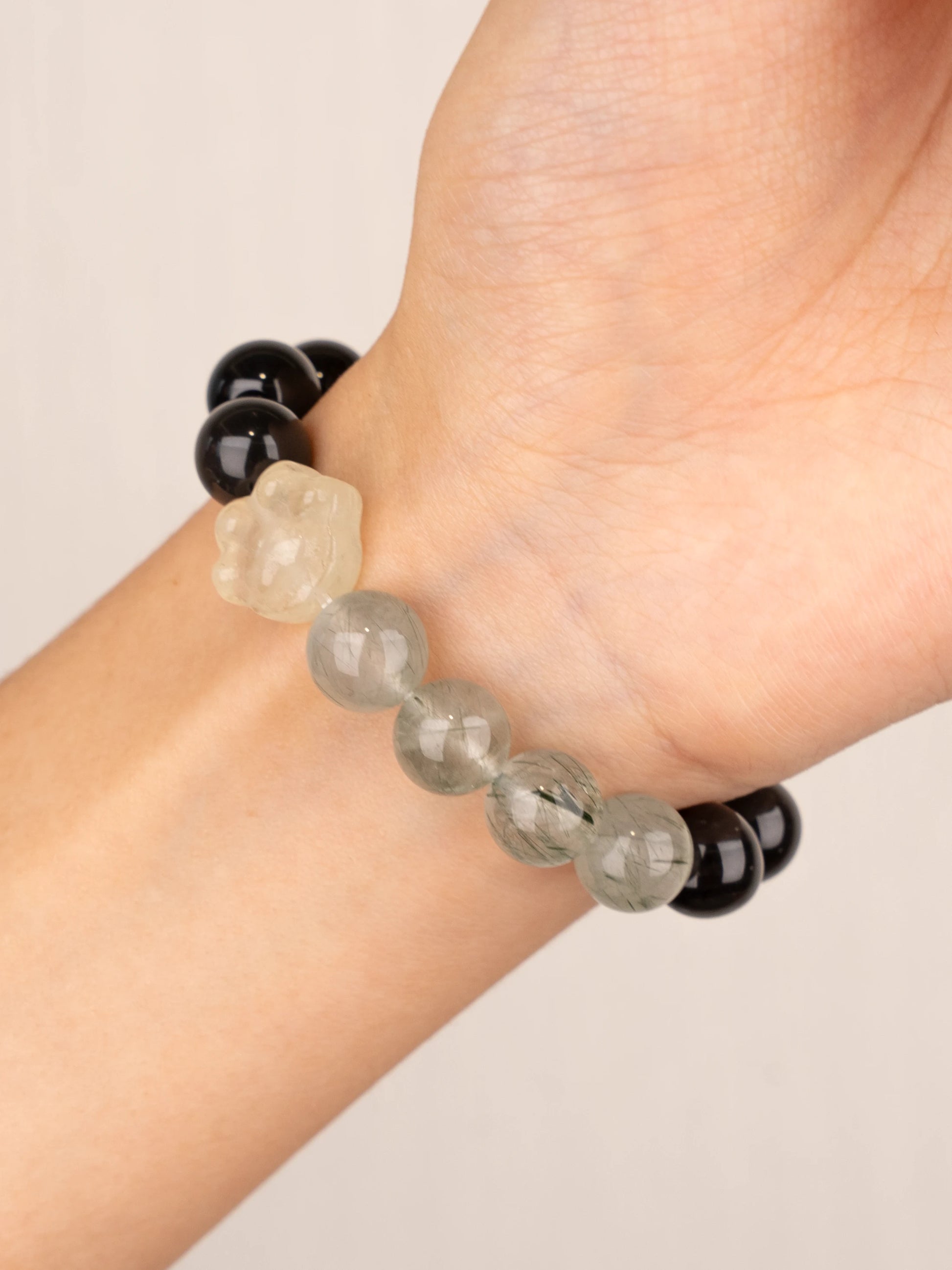 SENLLY Shadow Grove - Beaded Stretch Bracelet with Natural Gold Obsidian, Green Rutilated Quartz & Citrine, Handcrafted Natural Stone Jewelry for Protection, Clarity & Balance