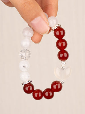 SENLLY Lunar Grace - Natural Red Agate & White Agate Beaded Bracelet, Handcrafted Natural Stone Jewelry for Calm, Strength & Emotional Balance
