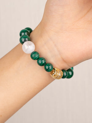 SENLLY Emerald Flow - Beaded Stretch Bracelet with Natural Malachite & White Agate, Handcrafted Natural Stone Jewelry for Balance, Protection & Renewal
