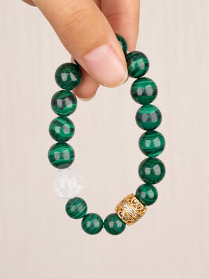 SENLLY Emerald Flow - Beaded Stretch Bracelet with Natural Malachite & White Agate, Handcrafted Natural Stone Jewelry for Balance, Protection & Renewal