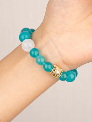 SENLLY Aqua Whisper - Beaded Stretch Bracelet with Natural Amazonite & White Agate, Handcrafted Natural Stone Jewelry for Calm, Clarity & Gentle Balance