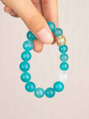 SENLLY Aqua Whisper - Beaded Stretch Bracelet with Natural Amazonite & White Agate, Handcrafted Natural Stone Jewelry for Calm, Clarity & Gentle Balance